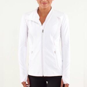 Lululemon Run Track Time Jacket 6 White Asymmetric Zip Athletic Stretch Minimal